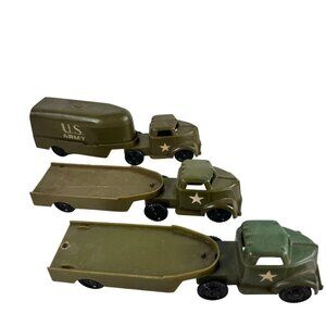 Three Pyro Vintage Plastic Army Trucks with Trailers